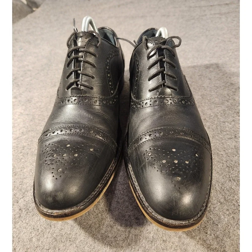 Aston Grey Kobe Shoes Mens Size 9.5 Black Leather Brogue Cap Toe Oxford‎ Dress